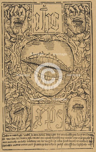 The Sacred Monogram and the Wounds of Christ, 15th century., 15th century. Creator: Anon.
