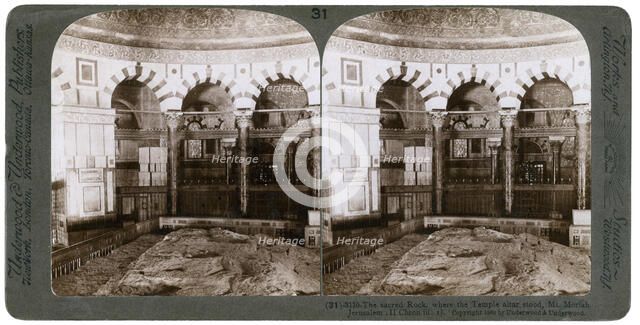 The sacred rock, where the Temple Alter stood, Mount Moriah, Jerusalem, Palestine, 1900.Artist: Underwood & Underwood