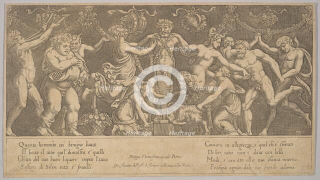 The sacrifice to Priapus who is in the form of a statue in the centre, Bacchus and a sa..., 1530-60. Creator: Master of the Die.