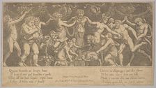 The sacrifice to Priapus who is in the form of a statue in the centre, Bacchus and a sa..., 1530-60. Creator: Master of the Die