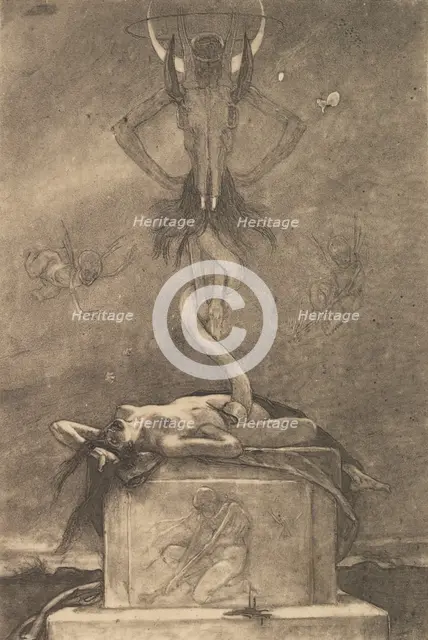 The Sacrifice, from The Satanic Ones, ca. 1882., ca. 1882. Creator: Felicien Joseph Victor Rops Félicien Rops.