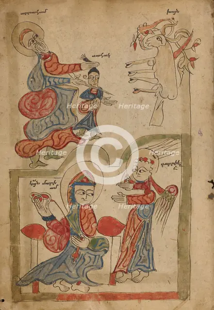 The Sacrifice of Isaac and The Annunciation; Gospel Book, 1386. Creator: Unknown.