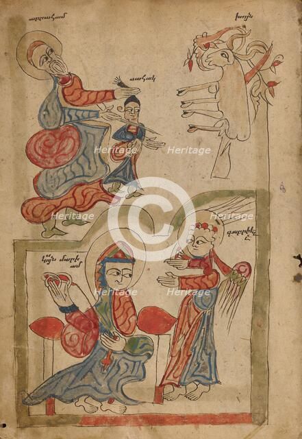 The Sacrifice of Isaac and The Annunciation; Gospel Book, 1386. Creator: Unknown.