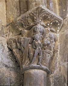The sacrifice of Isaac, decoration of a capital in the south side porch of the cathedral of Jaca
