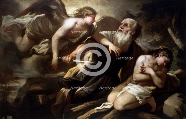 The Sacrifice of Isaac', oil on canvas, the Hebrew patriarch Abraham is interrupted by the angel …