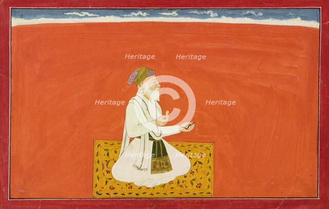 The sage-physician Dhanvantari, folio from the "Sixth" Bhagavata Purana series..., ca. 1735-1740. Creator: Manaku.