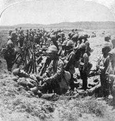 The sad roll call after some of the British were cut off at Dordrecht 30th December 1900.Artist: Underwood & Underwood