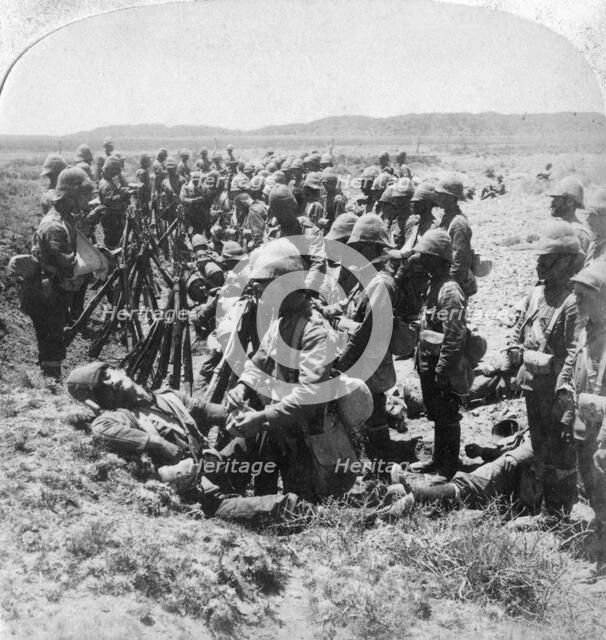'The sad roll call after some of the British were cut off at Dordrecht', 30th December 1900.Artist: Underwood & Underwood
