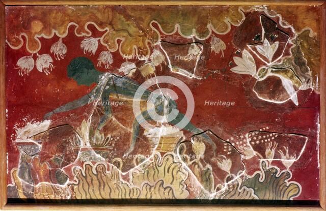 The Saffron-Gatherer Fresco from Minoan Royal Palace, Knossos, Crete. c15th century BC. Artist: Unknown.