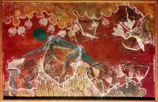 The Saffron-Gatherer Fresco from Minoan Royal Palace, Knossos, Crete. c15th century BC