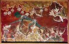 The Saffron-Gatherer Fresco from Minoan Royal Palace, Knossos, Crete. c15th century BC