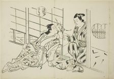 The Sakaki Chapter from "The Tale of Genji" (Genji Sakaki), from a series of Genji parodies, c.1710. Creator: Okumura Masanobu