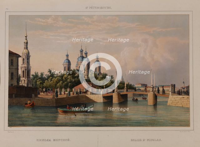 The Saint Nicholas Naval Cathedral in Saint Petersburg, 1840s.