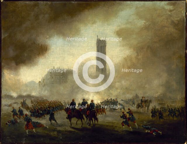 The Saint-Jacques tower, taken over by Versailles troops, c1871. Creator: Gustave Boulanger.