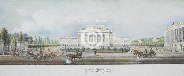 The Saint Petersburg Imperial Bolshoi Kamenny Theatre (From the panorama of the Nevsky Prospekt). Artist: Sadovnikov, Vasily Semyonovich (1800-1879)