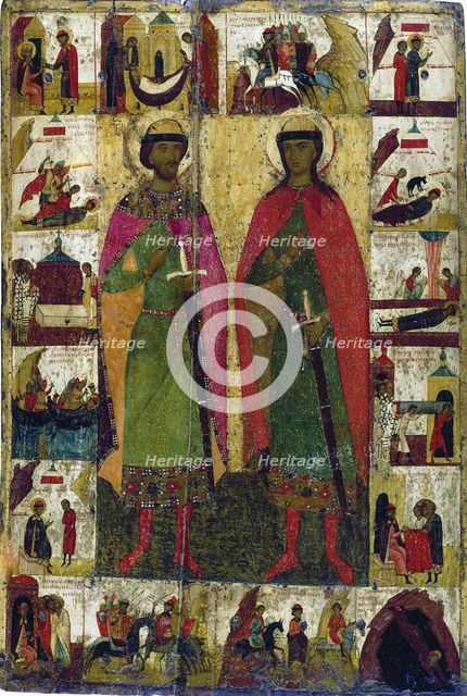 The Saints Boris and Gleb', 14th century. Creator: Russian icon.