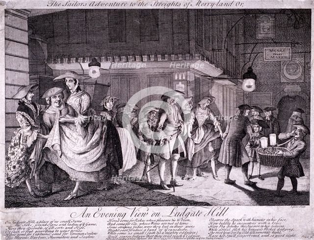 'The sailor's adventure to the streights of Merryland or, an evening view on Ludgate Hill', 1749. Artist: John June