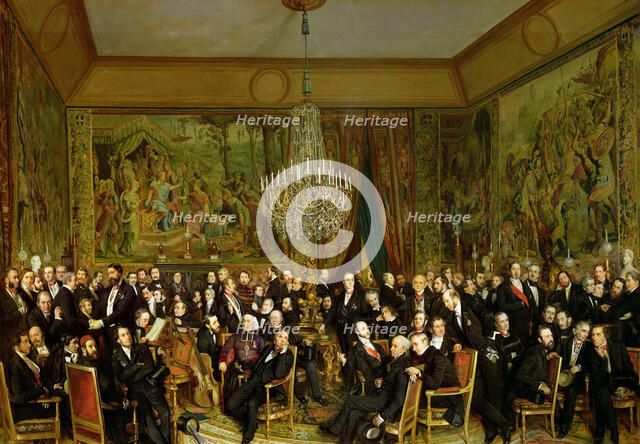 The Salon of Alfred Emilien, Comte de Nieuwerkerke (1811-1892) at the Louvre, 1855. Creator: Biard, François-August (1798-1882).