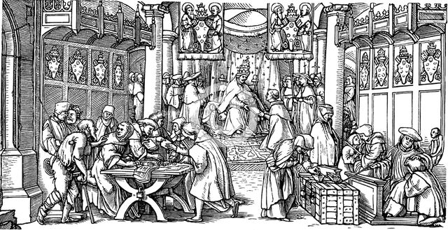The sale of indulgences (Detail). Artist: Lützelburger, Hans (?-1526)