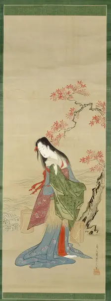 The Salt Maidens, Matsukaze with Yukihira's Coat, Edo period, c. 1800. Creator: Hosoda Eishi