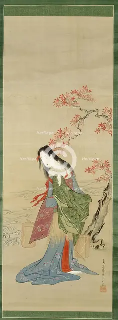 The Salt Maidens, Matsukaze with Yukihira's Coat, Edo period, c. 1800. Creator: Hosoda Eishi.