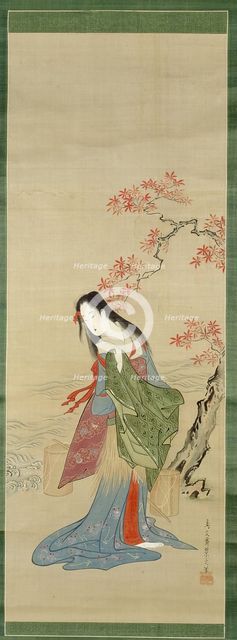 The Salt Maidens, Matsukaze with Yukihira's Coat, Edo period, c. 1800. Creator: Hosoda Eishi.