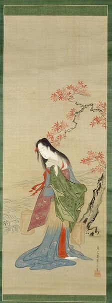 The Salt Maidens, Matsukaze with Yukihira's Coat, Edo period, c. 1800. Creator: Hosoda Eishi