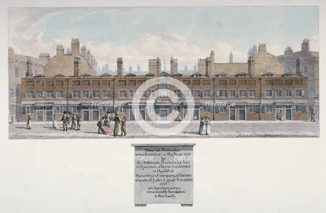 The Salters' Almshouses in Monkwell Street, City of London, 1818. Artist: Robert Blemmell Schnebbelie