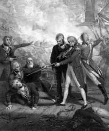 The San Nicolas and San Josef carried by boarding, Battle of Cape St Vincent, 1797.Artist: R Golding