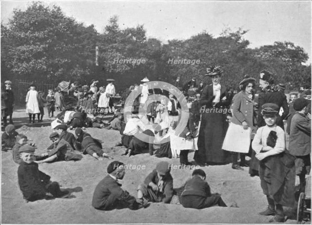 The sandpit, Victoria Park, London, c1900 (1901). Artist: Unknown.