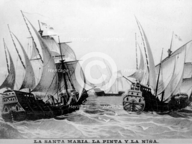 The Santa Maria, the pinta and the Nina, (15th century), 1920s. Artist: Unknown