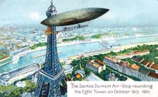 The Santos Dumont Air-ship rounding the Eiffel Tower, on October 19th 1901 (c1910)