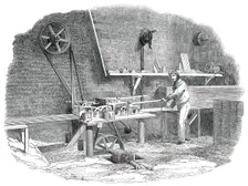 The Sash-Bar Machine, for the Great Exhibition Building, in Hyde Park, 1850. Creator: Unknown