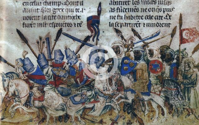 The Saracens drive out the Greeks under the Byzantine Emperor Heraclius at Antioch, 632., (c1350). Creator: Anonymous.