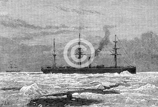 The Sardinian forcing her way through ice in the Gulf of St. Lawrence, 1880. Creator: Josiah Robert Wells.