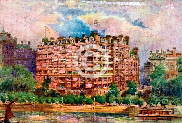 The Savoy Hotel as seen from the River Thames, London, 1905.Artist: William Harold Oakley