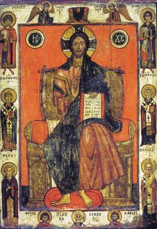 The Saviour Enthroned with Selected Saints, end of 13th - early 14th century. Creator: Russian icon