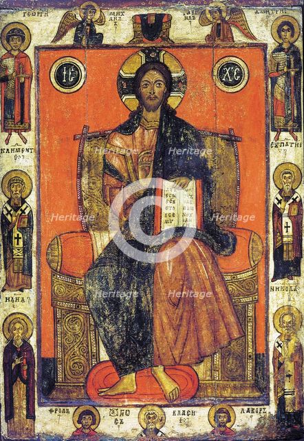 The Saviour Enthroned with Selected Saints, end of 13th - early 14th century. Creator: Russian icon.