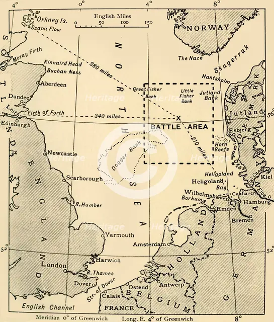 'The Scene of the Battle of Jutland, May 31-June 1, 1916', (c1920). Creator: Unknown.
