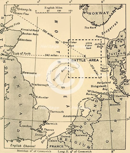'The Scene of the Battle of Jutland, May 31-June 1, 1916', (c1920). Creator: Unknown.