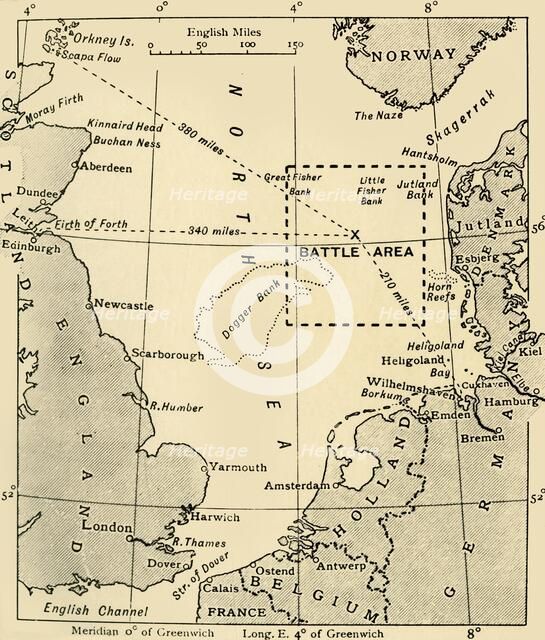 'The Scene of the Battle of Jutland, May 31-June 1, 1916', (c1920). Creator: Unknown.