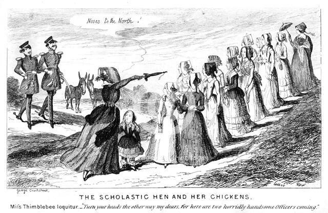 'The Scholastic Hen and Her Chickens', 19th century.Artist: George Cruikshank