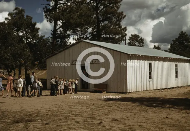 The school at Pie Town, New Mexico in the Farm Bureau building, 1940. Creator: Russell Lee.
