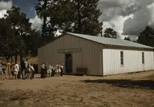 The school at Pie Town, New Mexico in the Farm Bureau building, 1940. Creator: Russell Lee