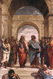 The School of Athens, detail of Plato & Aristotle 1508-1511. Artist: Raphael