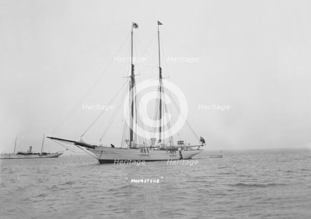 The schooner 'Moonstone', at anchor. Creator: Kirk & Sons of Cowes.