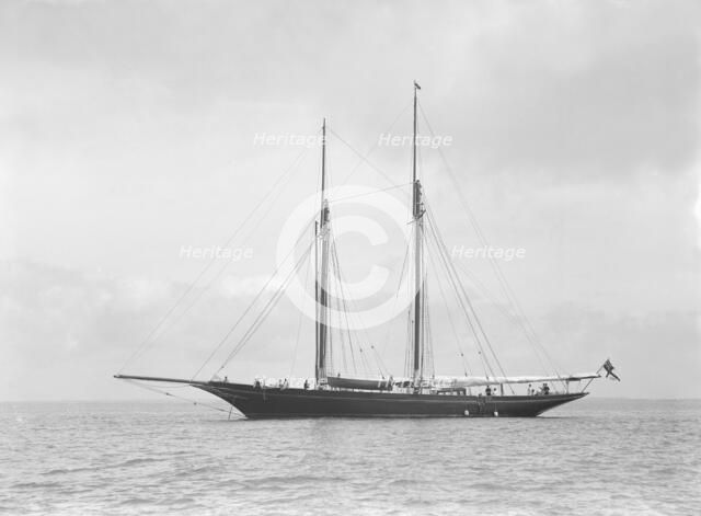 The schooner 'Allah Karim' at anchor, 1912. Creator: Kirk & Sons of Cowes.