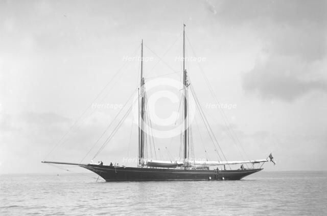 The schooner 'Allah Karim' at anchor, 1912. Creator: Kirk & Sons of Cowes.