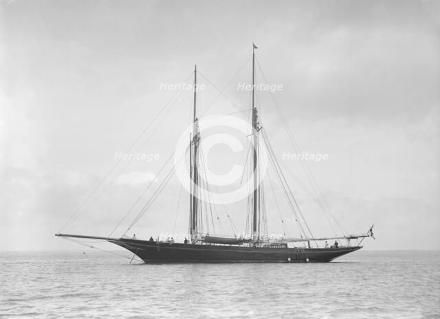 The schooner 'Allah Karim' at anchor, 1912. Creator: Kirk & Sons of Cowes.