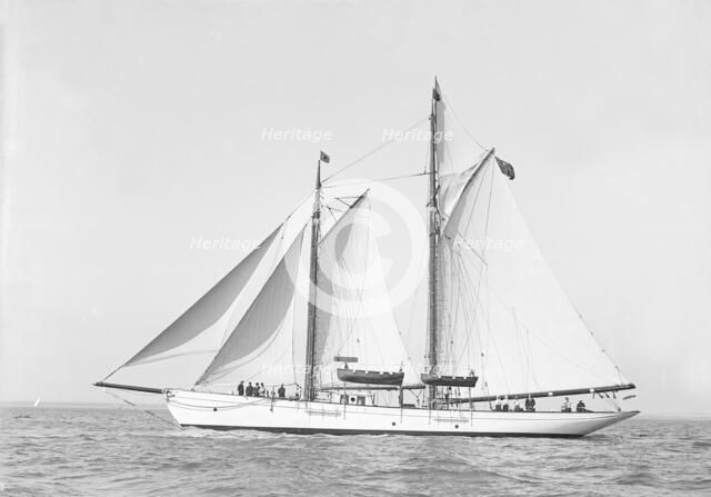 The schooner 'Dwyn-Wen', 1914. Creator: Kirk & Sons of Cowes.